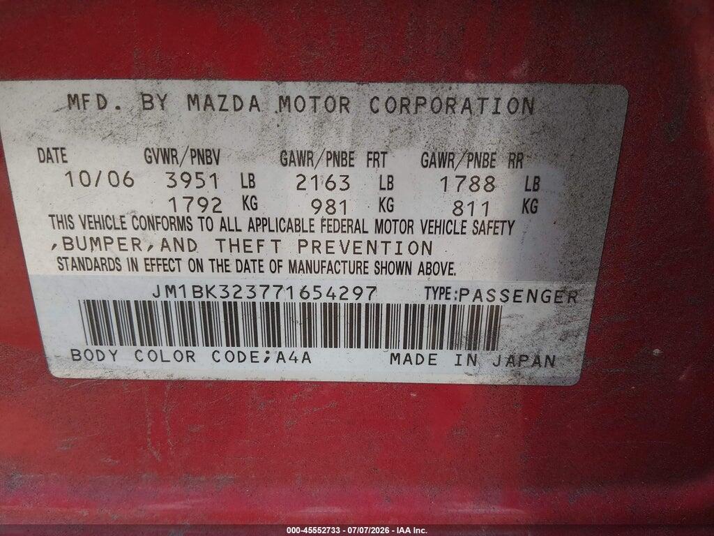 JM1BK323771654297 2007 MAZDA MAZDA3 photo no. 9