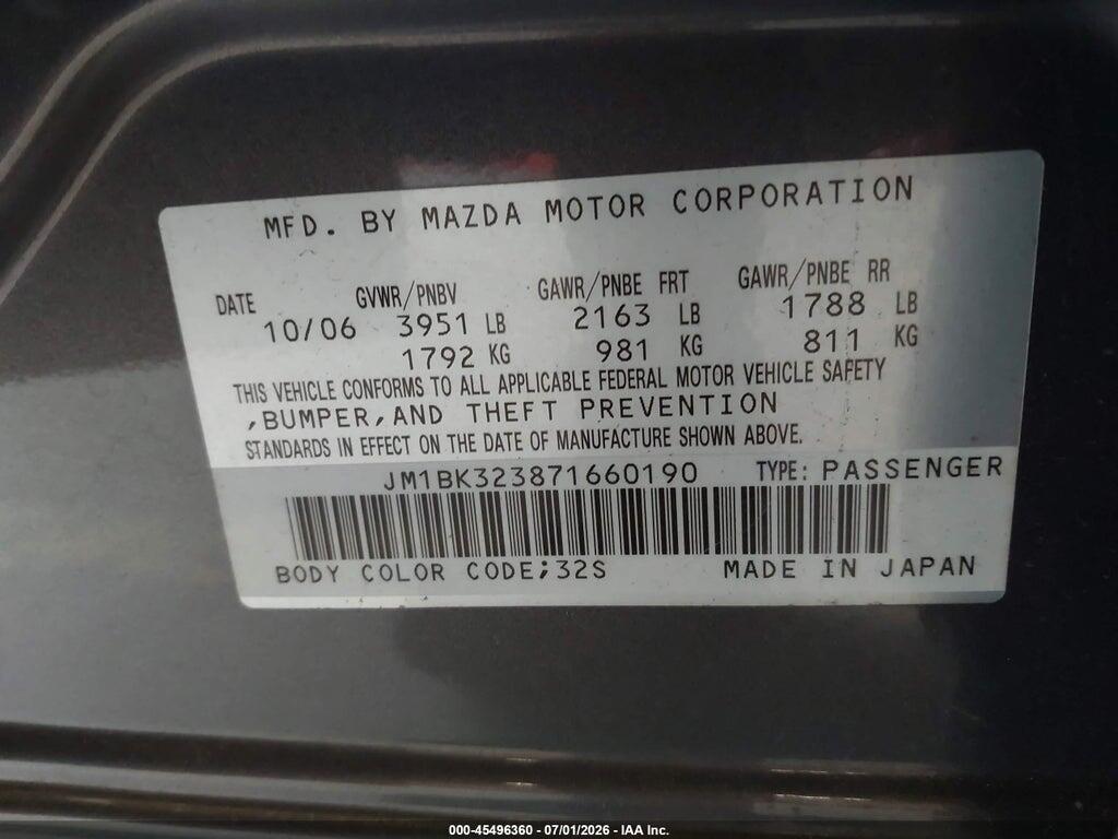 JM1BK323871660190 2007 MAZDA MAZDA3 photo no. 9