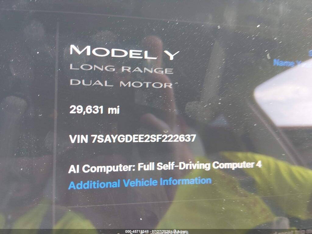 7SAYGDEE2SF222637 2025 TESLA MODEL Y photo no. 7