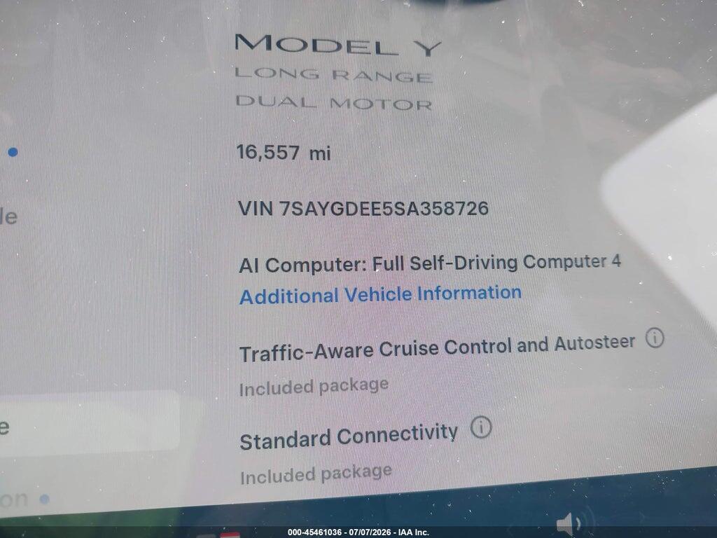 7SAYGDEE5SA358726 2025 TESLA MODEL Y photo no. 7