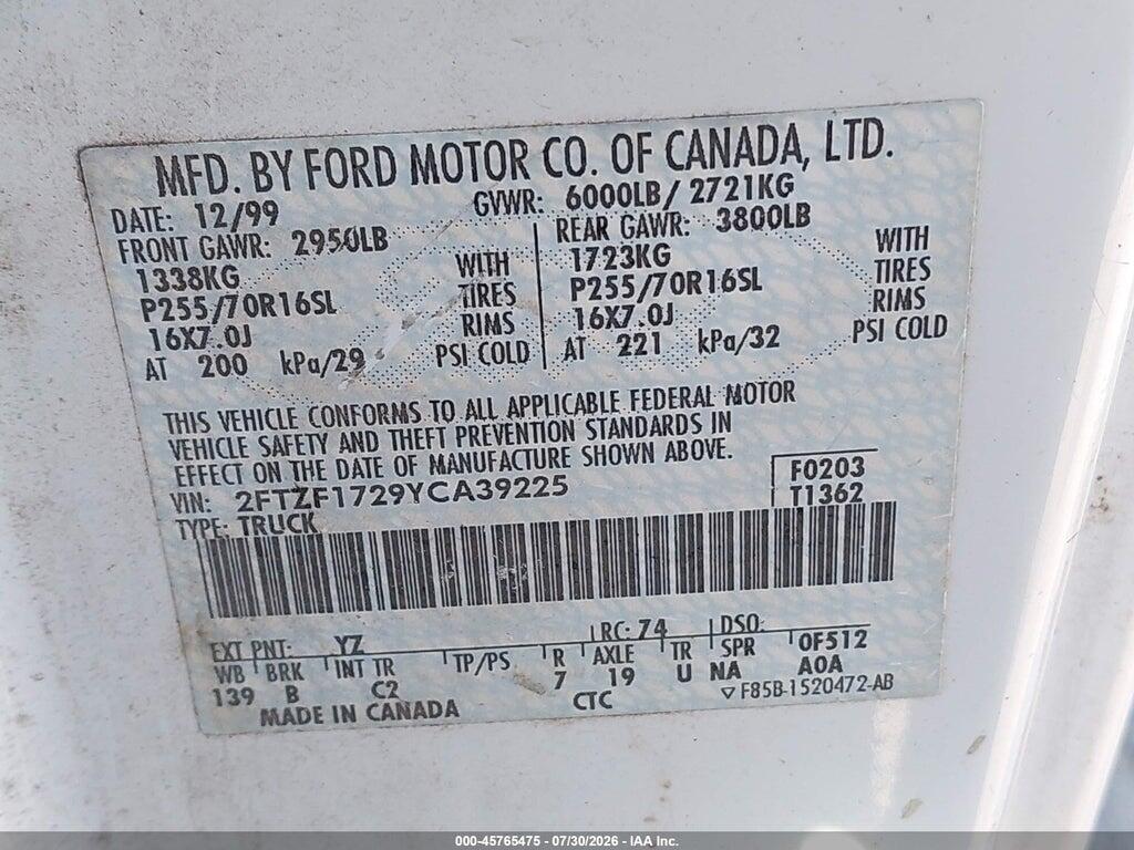 2FTZF1729YCA39225 2000 FORD F-150 photo no. 9