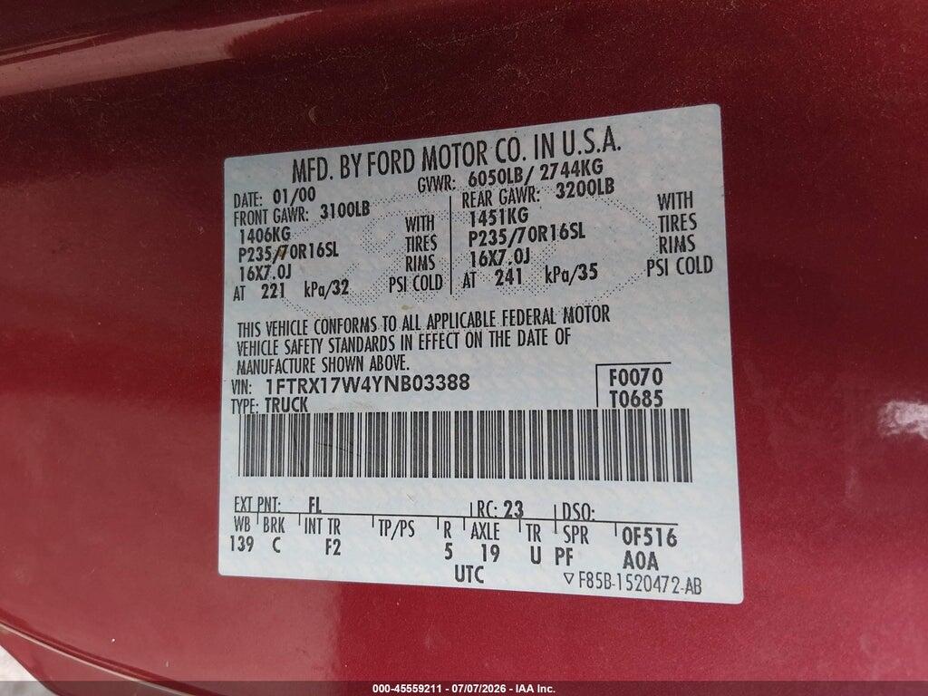 1FTRX17W4YNB03388 2000 FORD F-150 photo no. 9