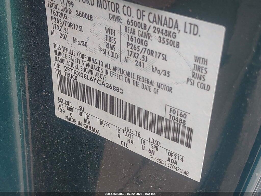 2FTRX08L6YCA26883 2000 FORD F-150 photo no. 9