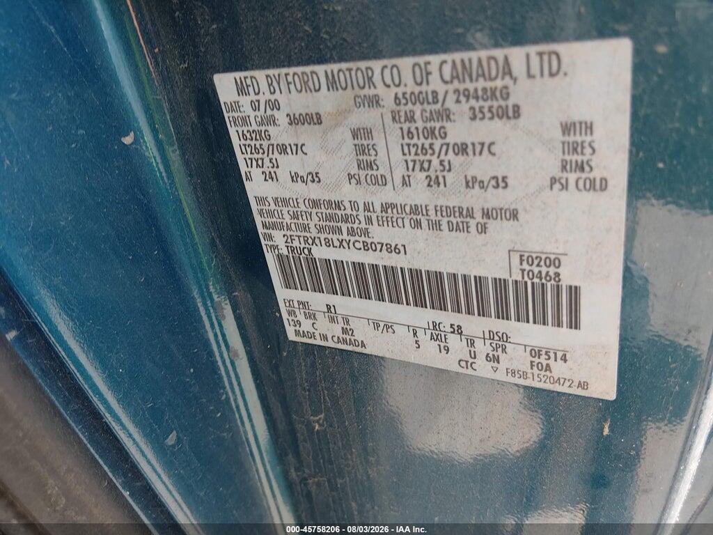 2FTRX18LXYCB07861 2000 FORD F-150 photo no. 9