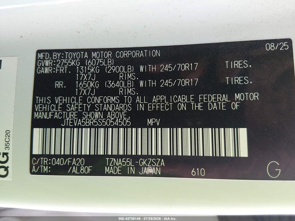JTEVA5BR5S5054505 2025 TOYOTA 4RUNNER photo no. 9