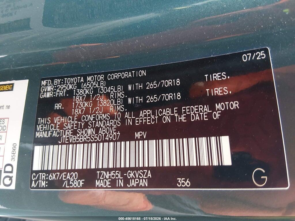 JTEVB5BR5S5014907 2025 TOYOTA 4RUNNER HYBRID photo no. 9