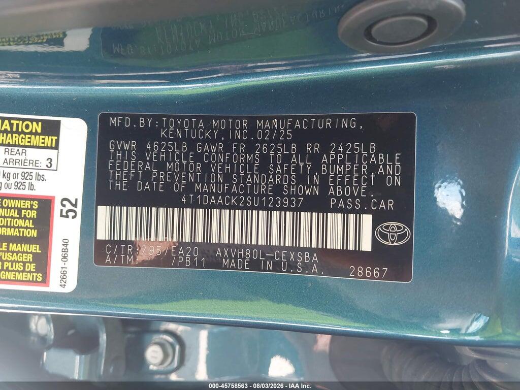 4T1DAACK2SU123937 2025 TOYOTA CAMRY photo no. 9