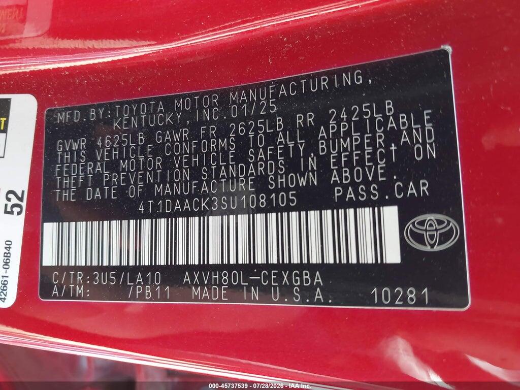 4T1DAACK3SU108105 2025 TOYOTA CAMRY photo no. 9