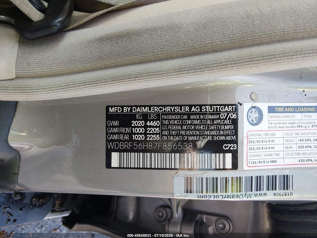 WDBRF56H87F856538 2007 MERCEDES-BENZ C 350 photo no. 9