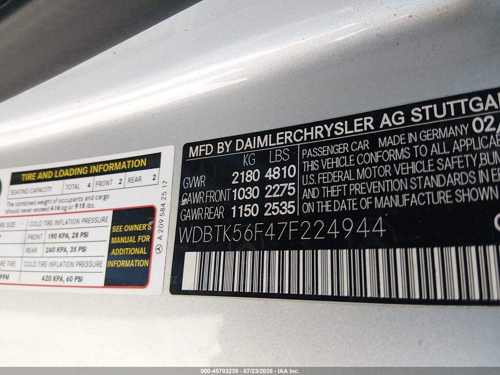 WDBTK56F47F224944 2007 MERCEDES-BENZ CLK 350 photo no. 9