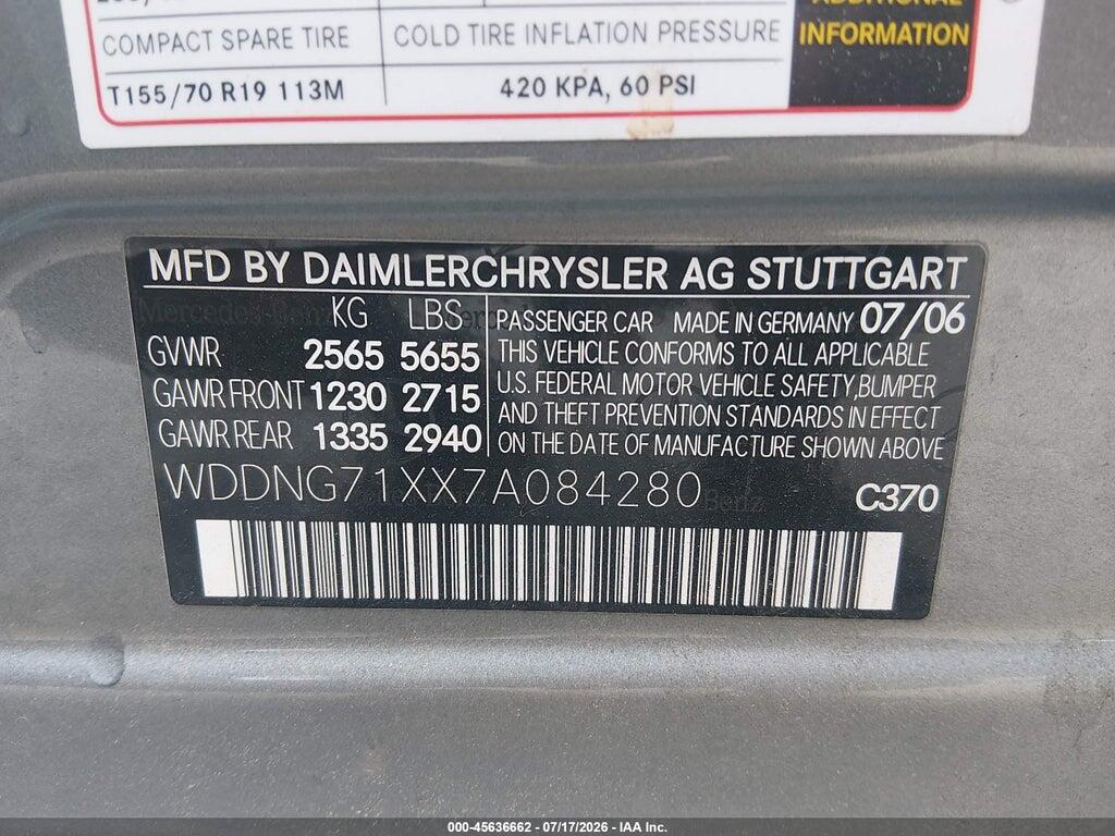 WDDNG71XX7A084280 2007 MERCEDES-BENZ S 550 photo no. 9