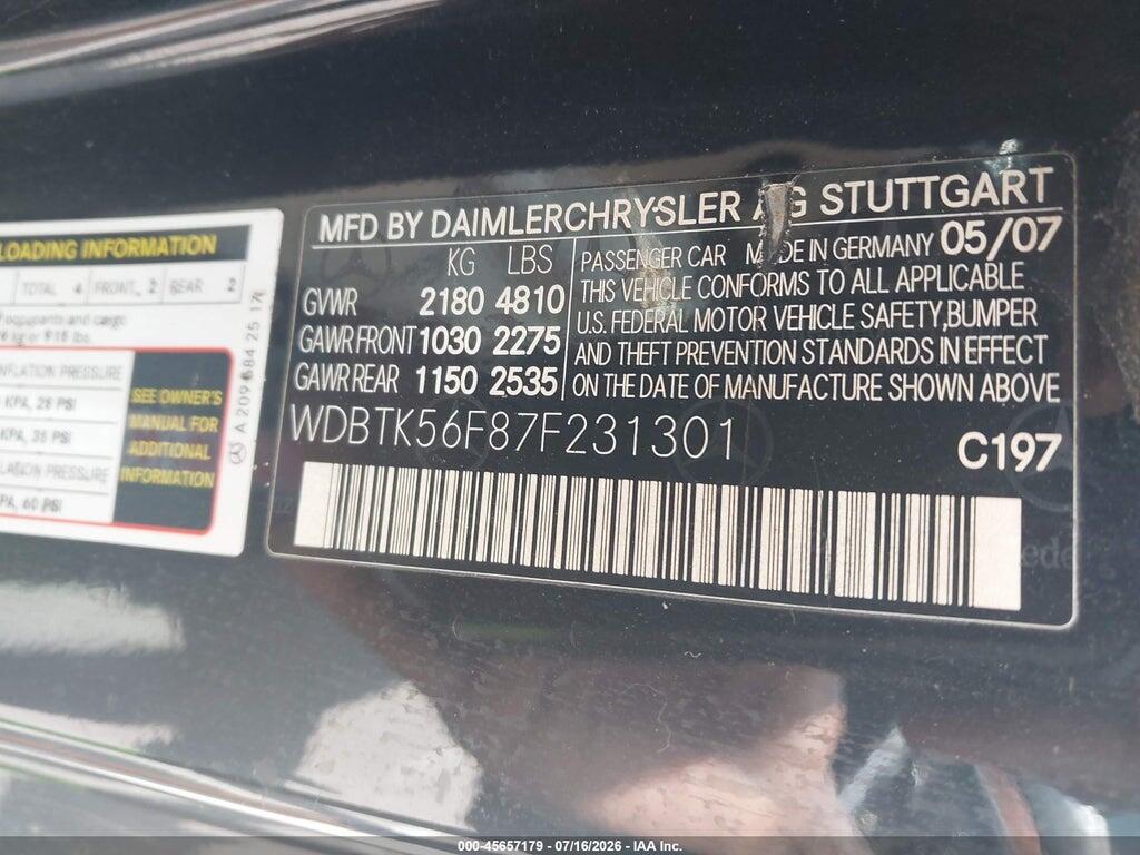 WDBTK56F87F231301 2007 MERCEDES-BENZ CLK 350 photo no. 9