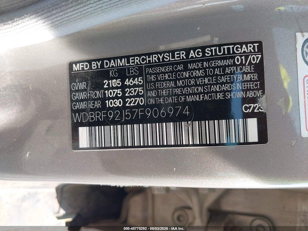 WDBRF92J57F906974 2007 MERCEDES-BENZ C 280 photo no. 9