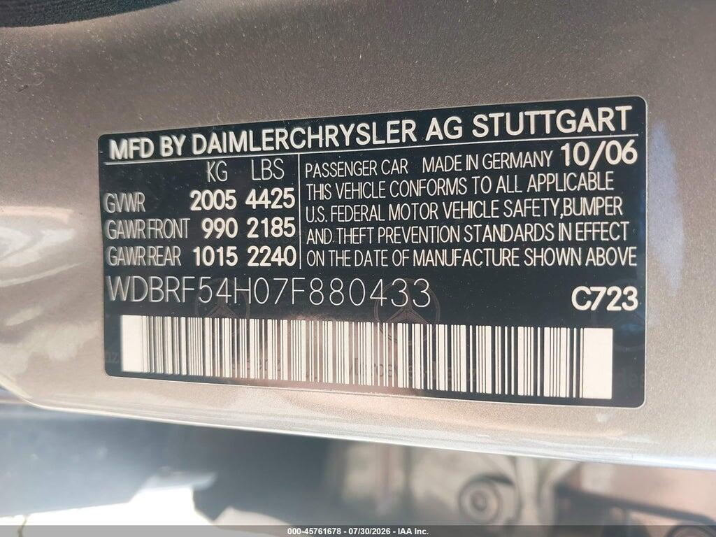 WDBRF54H07F880433 2007 MERCEDES-BENZ C 280 photo no. 9