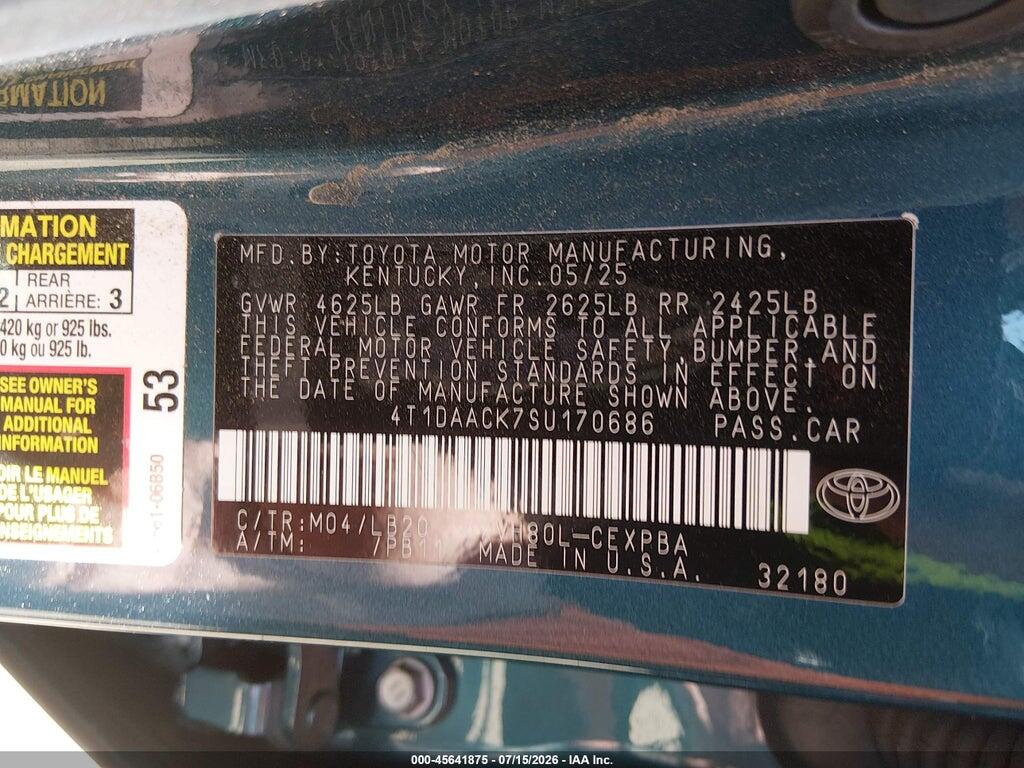 4T1DAACK7SU170686 2025 TOYOTA CAMRY photo no. 9