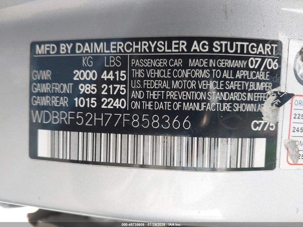 WDBRF52H77F858366 2007 MERCEDES-BENZ C 230 photo no. 9
