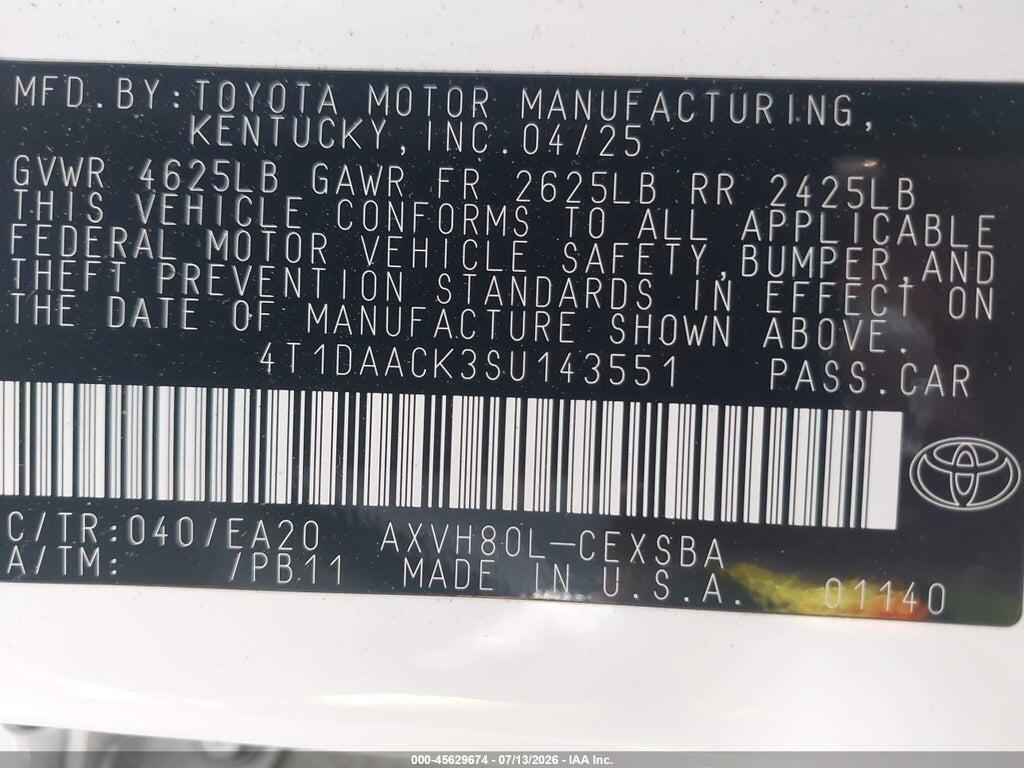 4T1DAACK3SU143551 2025 TOYOTA CAMRY photo no. 9
