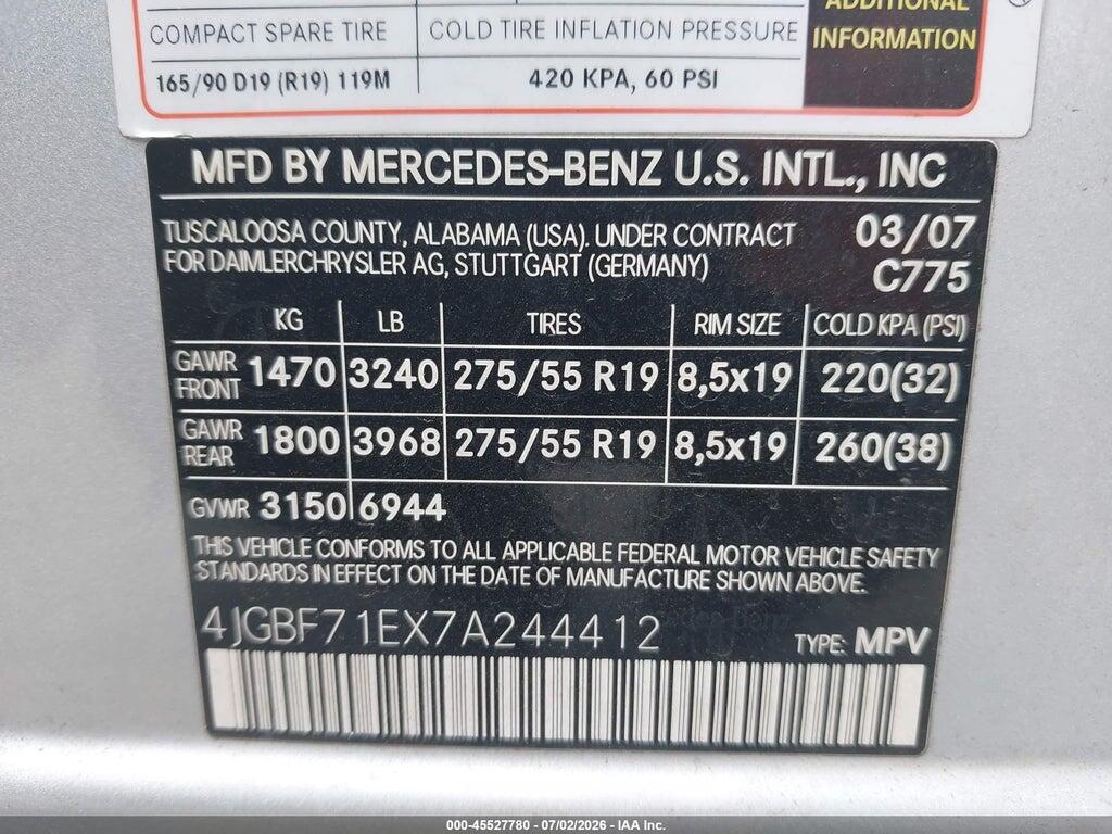 4JGBF71EX7A244412 2007 MERCEDES-BENZ GL 450 photo no. 9