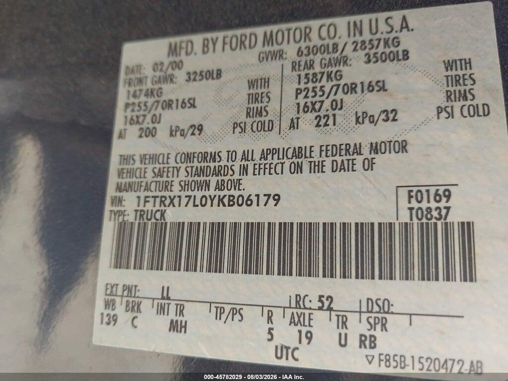 1FTRX17L0YKB06179 2000 FORD F-150 photo no. 9