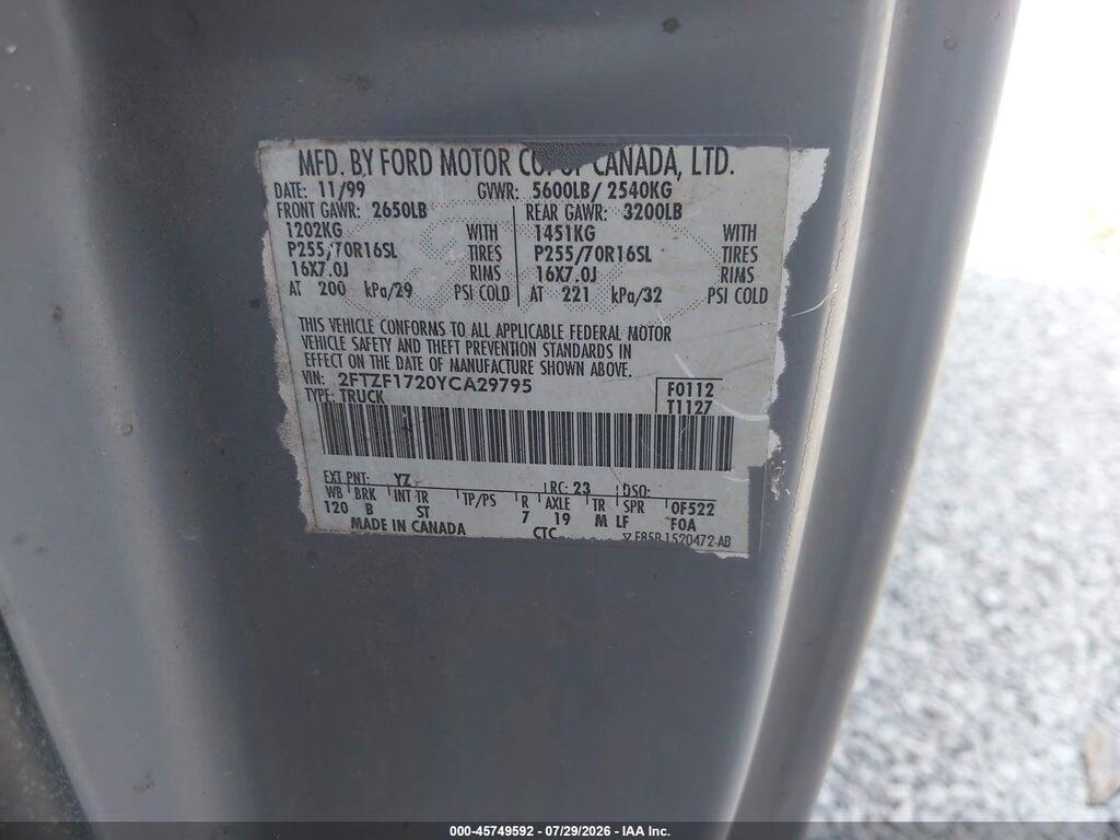 2FTZF1720YCA29795 2000 FORD F-150 photo no. 9