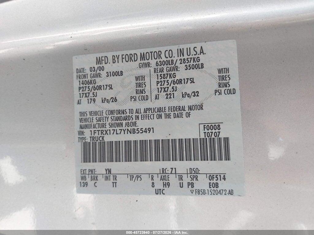 1FTRX17L7YNB55491 2000 FORD F-150 photo no. 9