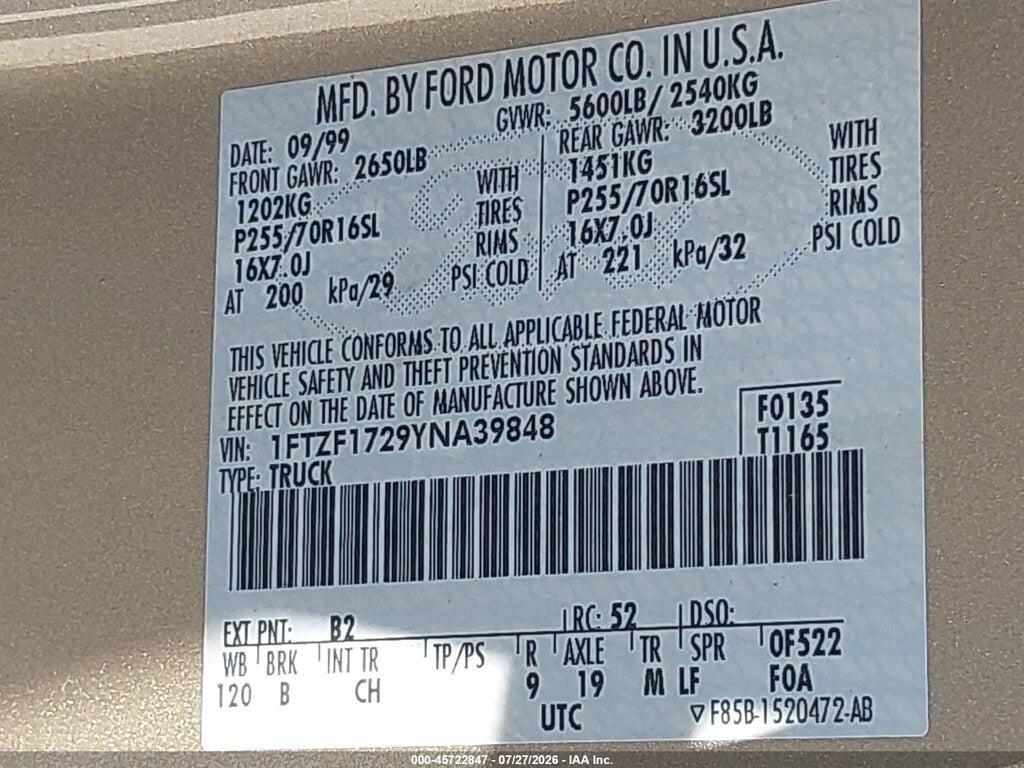 1FTZF1729YNA39848 2000 FORD F-150 photo no. 9