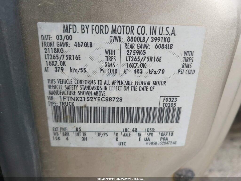 1FTNX21S2YEC88728 2000 FORD F-250 photo no. 9