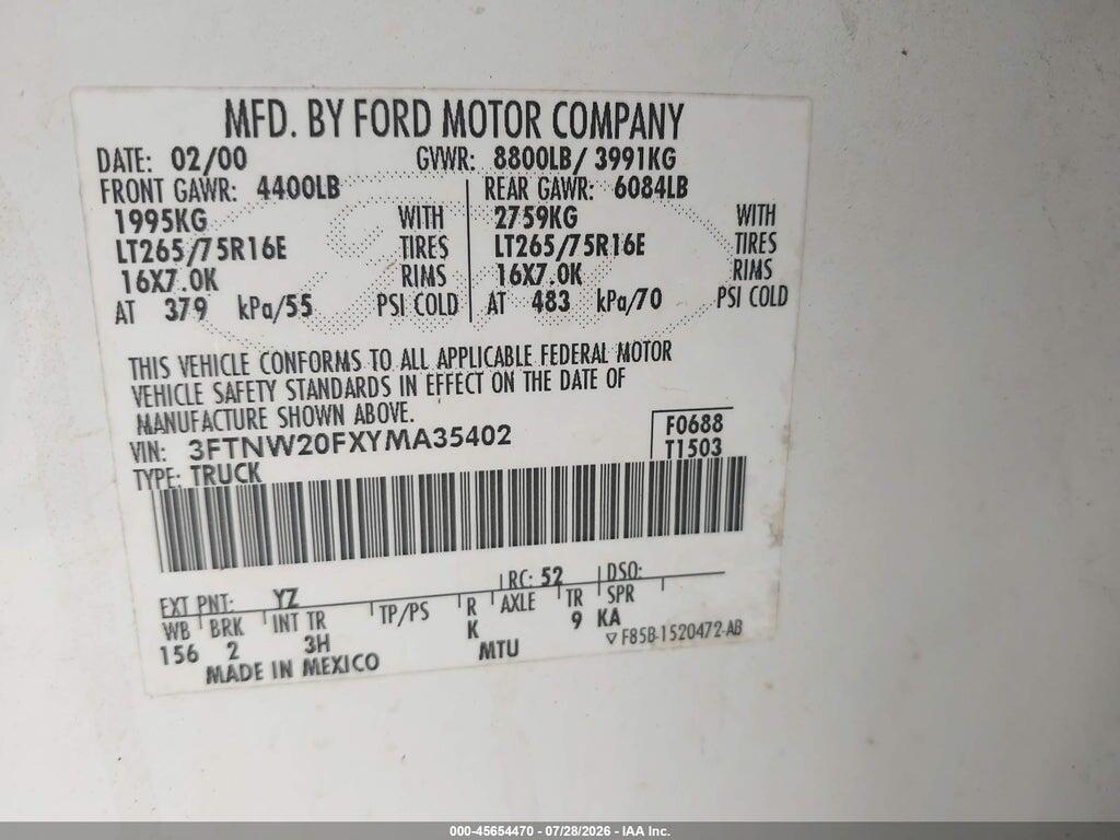 3FTNW20FXYMA35402 2000 FORD F-250 photo no. 9