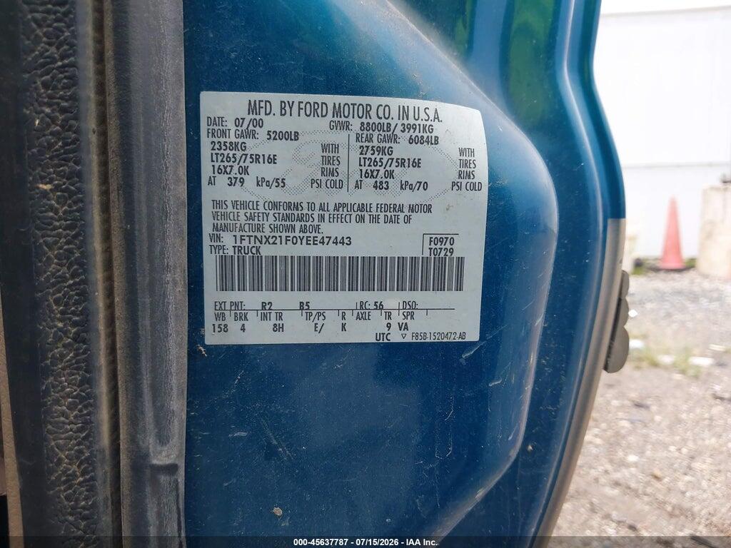 1FTNX21F0YEE47443 2000 FORD F-250 photo no. 9