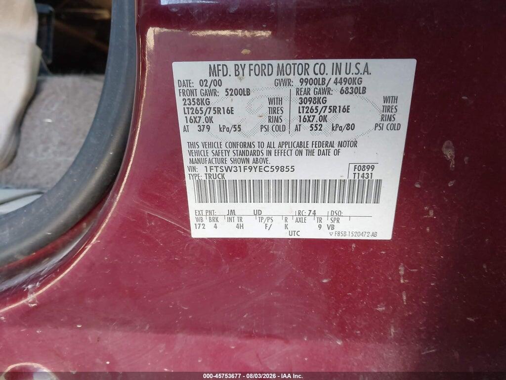 1FTSW31F9YEC59855 2000 FORD F-350 photo no. 9