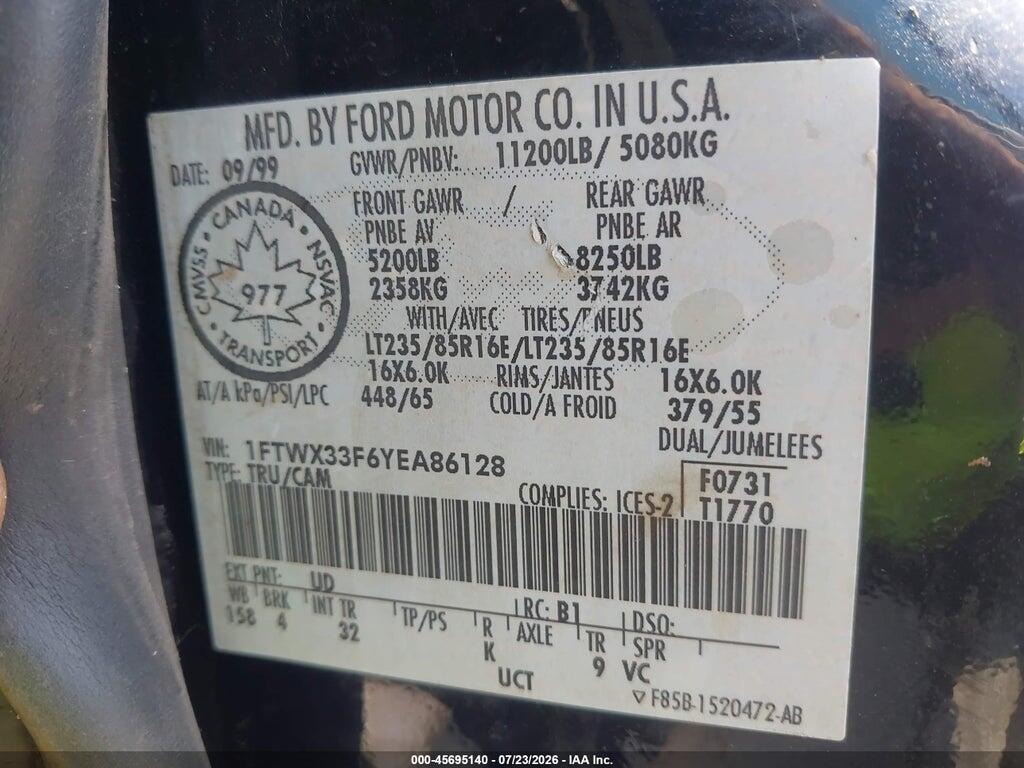 1FTWX33F6YEA86128 2000 FORD F-350 photo no. 9