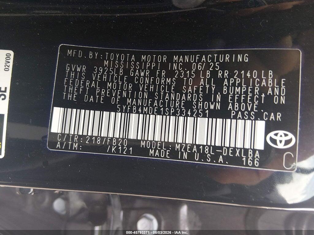 5YFB4MDE1SP334251 2025 TOYOTA COROLLA photo no. 9