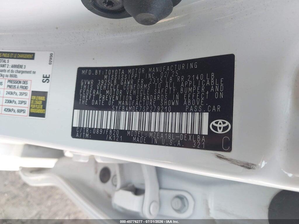 5YFB4MDE7SP279210 2025 TOYOTA COROLLA photo no. 9