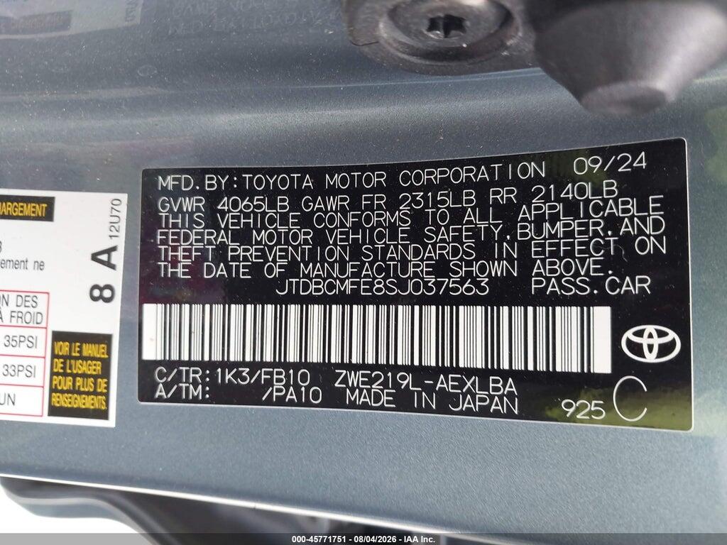 JTDBCMFE8SJ037563 2025 TOYOTA COROLLA photo no. 9