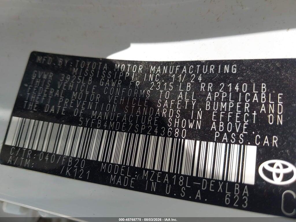 5YFB4MDE7SP243680 2025 TOYOTA COROLLA photo no. 9