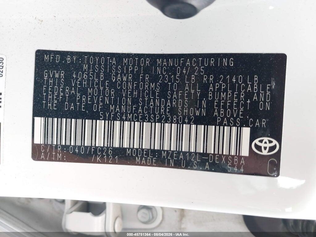 5YFS4MCE3SP238042 2025 TOYOTA COROLLA photo no. 9