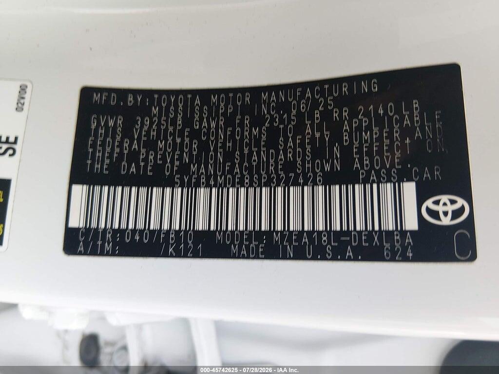5YFB4MDE8SP327426 2025 TOYOTA COROLLA photo no. 9