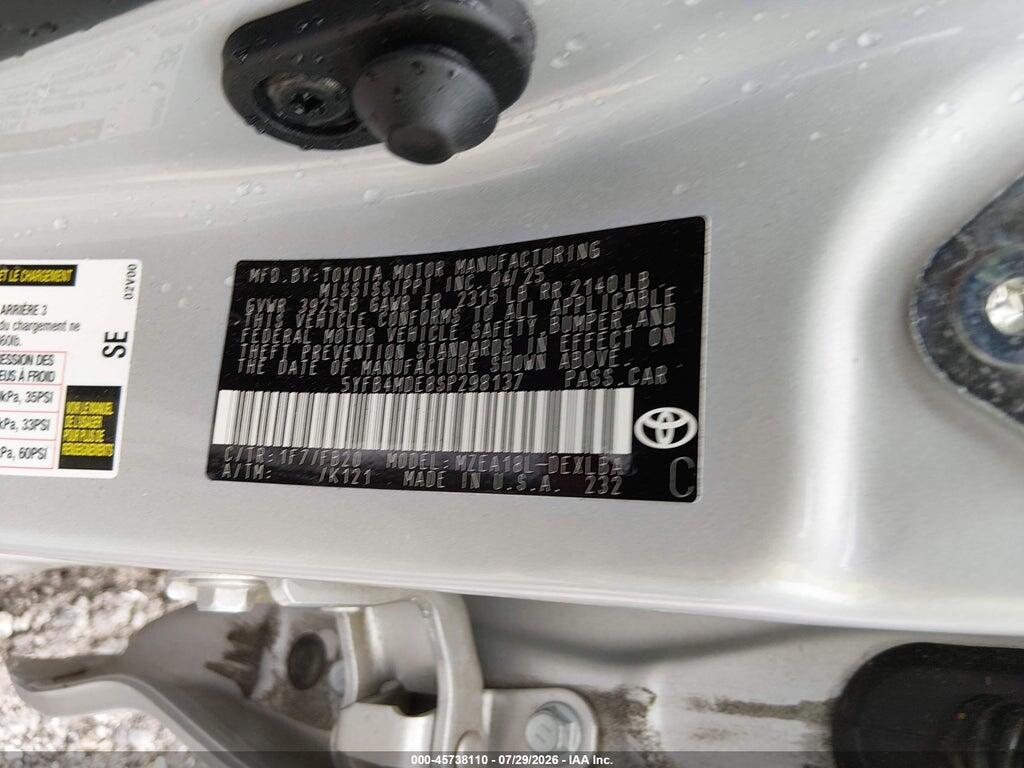 5YFB4MDE8SP298137 2025 TOYOTA COROLLA photo no. 9