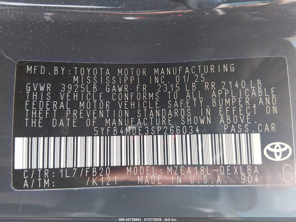 5YFB4MDE3SP266034 2025 TOYOTA COROLLA photo no. 9