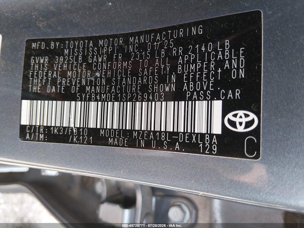 5YFB4MDE1SP269403 2025 TOYOTA COROLLA photo no. 9
