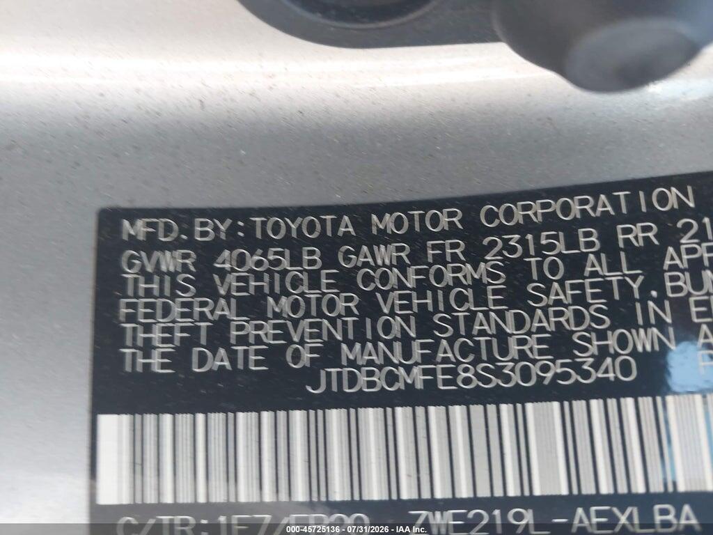 JTDBCMFE8S3095340 2025 TOYOTA COROLLA photo no. 9