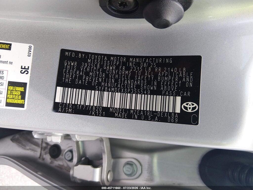 5YFB4MDEXSP355549 2025 TOYOTA COROLLA photo no. 9