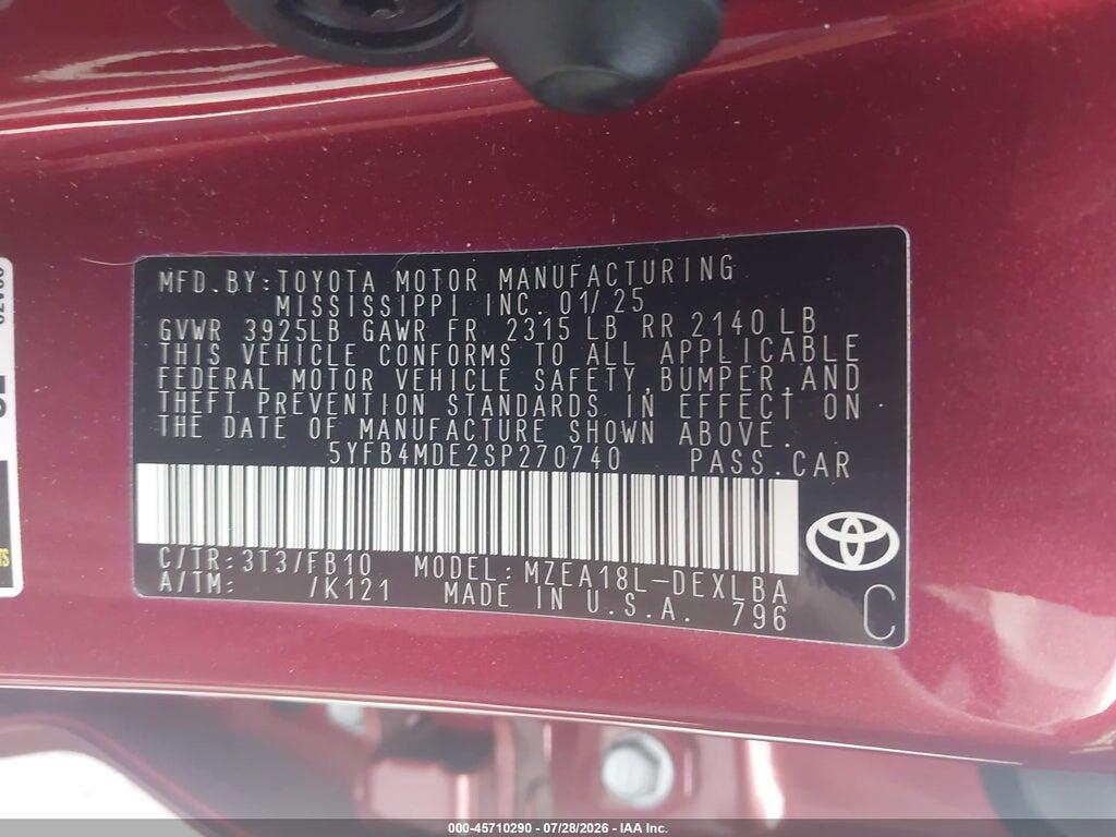 5YFB4MDE2SP270740 2025 TOYOTA COROLLA photo no. 9