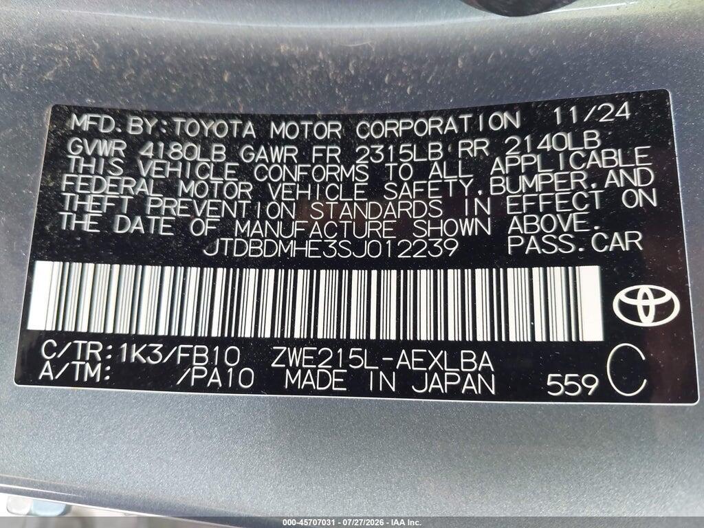 JTDBDMHE3SJ012239 2025 TOYOTA COROLLA photo no. 9
