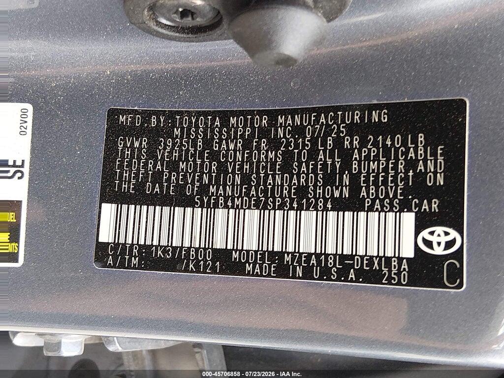 5YFB4MDE7SP341284 2025 TOYOTA COROLLA photo no. 9