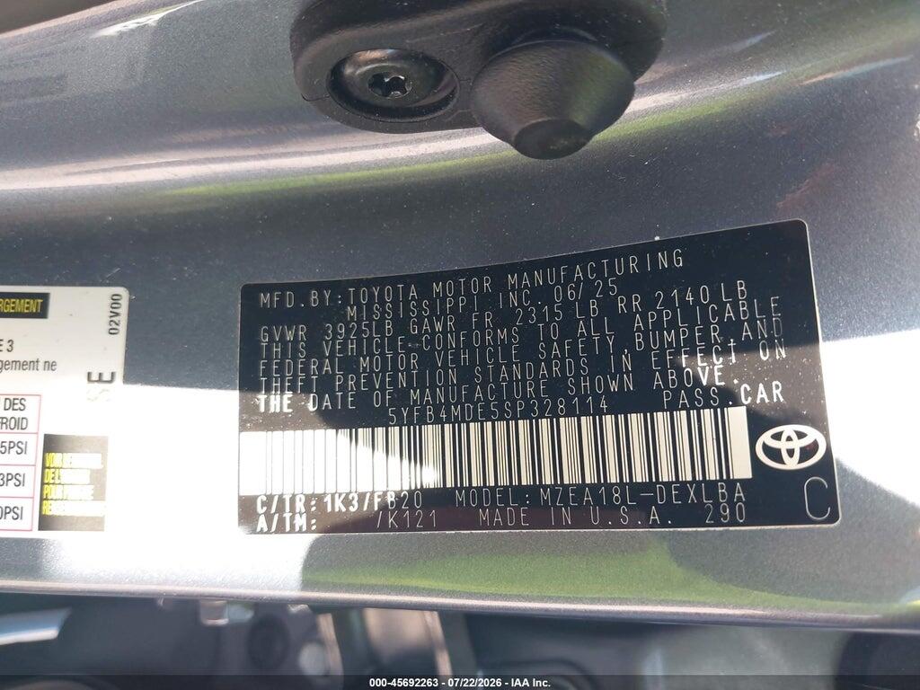 5YFB4MDE5SP328114 2025 TOYOTA COROLLA photo no. 9