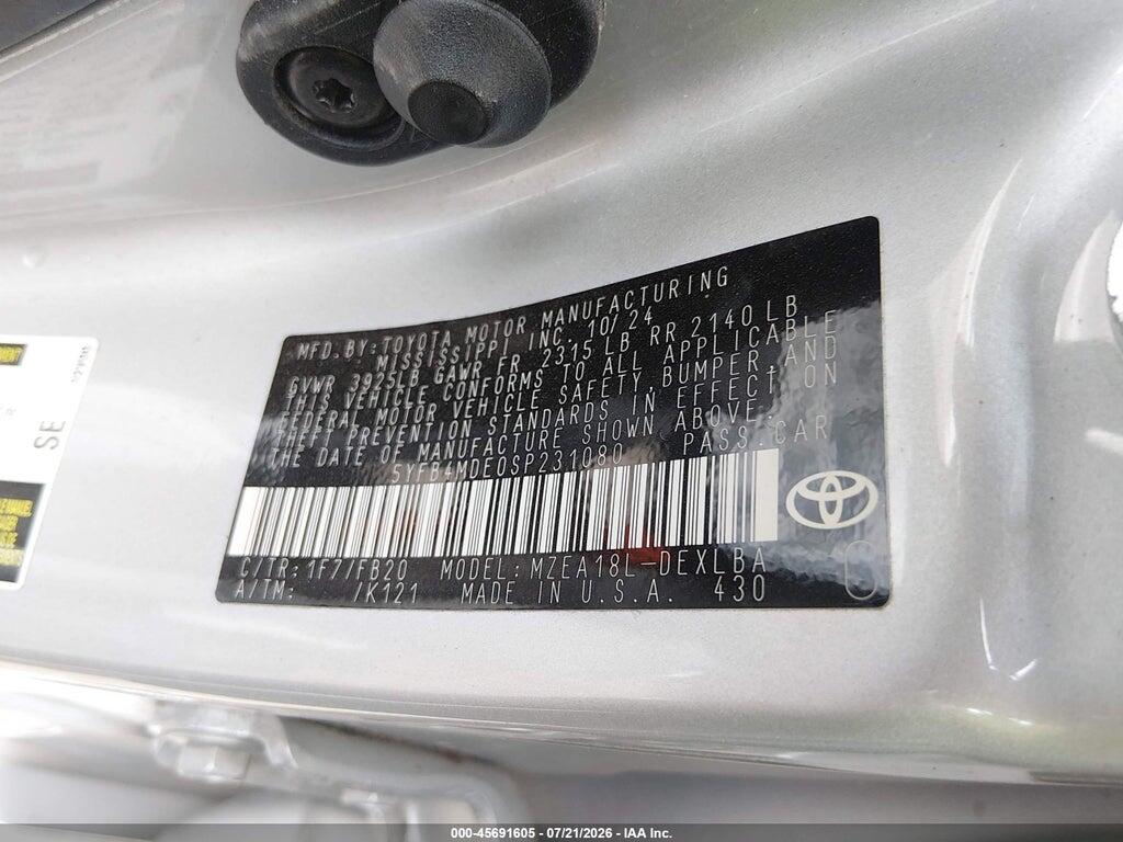 5YFB4MDE0SP231080 2025 TOYOTA COROLLA photo no. 9