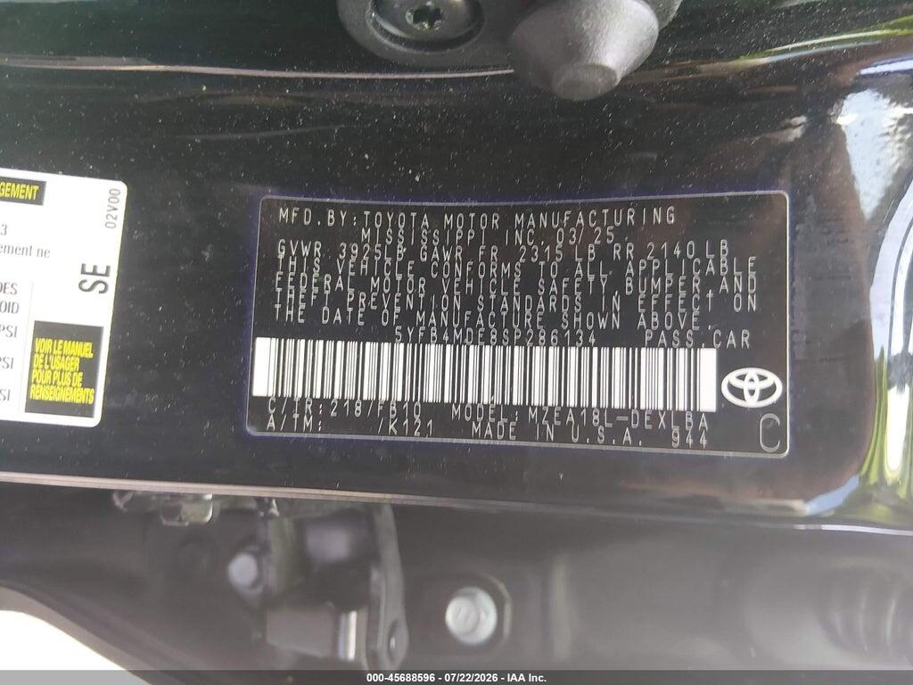 5YFB4MDE8SP286134 2025 TOYOTA COROLLA photo no. 9