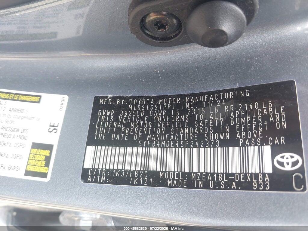 5YFB4MDE4SP242373 2025 TOYOTA COROLLA photo no. 9