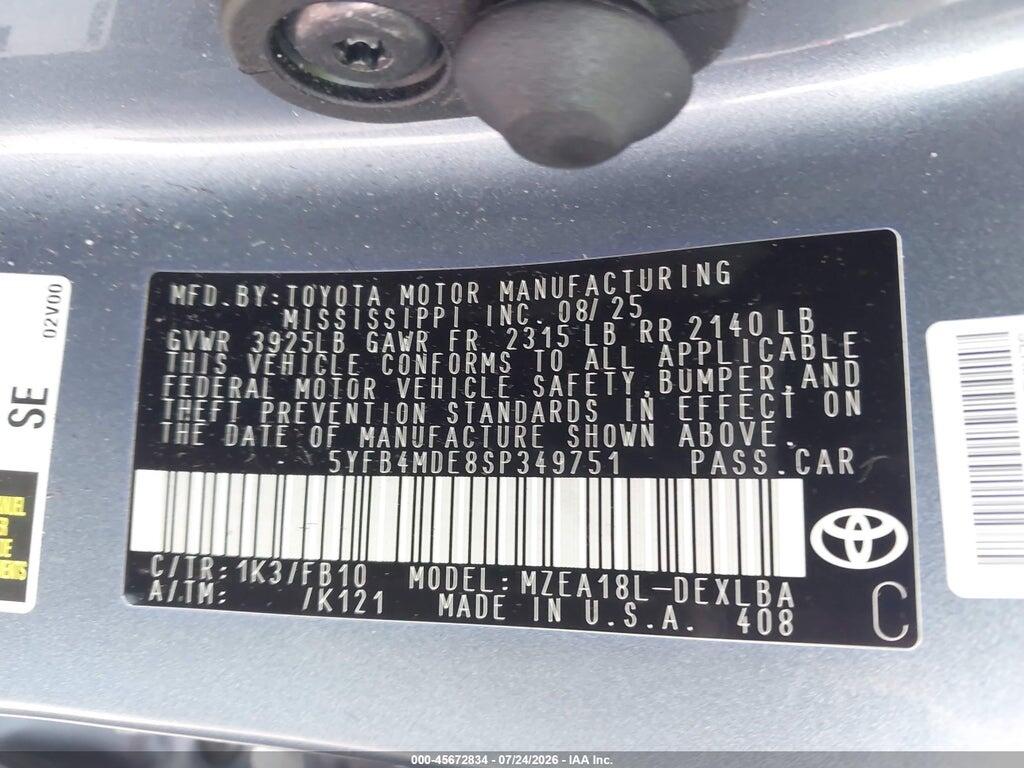 5YFB4MDE8SP349751 2025 TOYOTA COROLLA photo no. 9